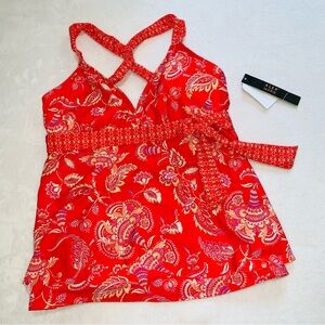 Alex Marie red paisley print tankini top size 10 new with tags cross over straps